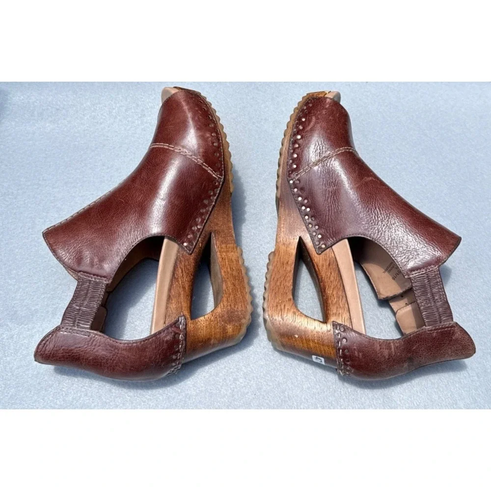 Dansko Limited Edition Sable Leather Wedge Peep-toe Sandal Brown Size 40/9 Chic